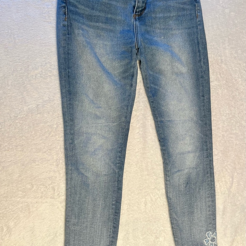Driftwood Jackie High Rise Skinny Jeans Floral Embroidered Ankle Blue 26x28